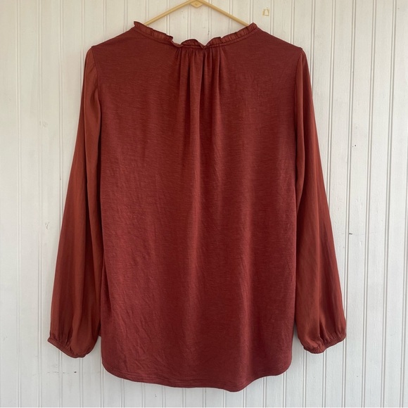 Anthropologie DOLAN left Coast Rust Orange Marilyn Ruffle Blouse Size Small - Picture 4 of 9